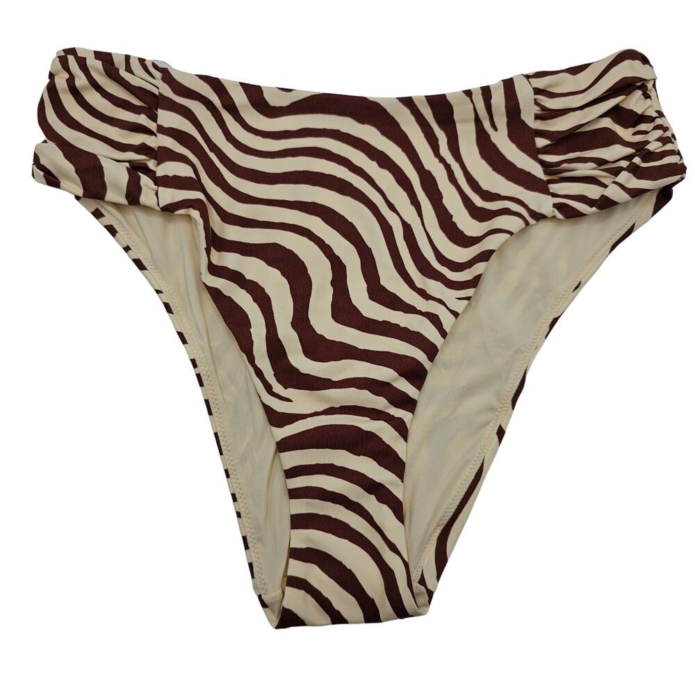 Andie Swim Womans size S The Ruched Side Bikini Bottom Bias Stripe Truffle NEW